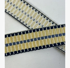 Vintage Flat Woven Trim Embellishment 9 Yards Tan Black Gray 7/8 " W Natural - Picture 1 of 5