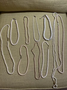 10 Strands Of Faux Pearls, Including Vintage, Different Lengths Nice Condition - Picture 1 of 4