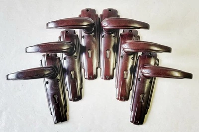 3 x pares de manijas de puertas Art Deco antiguas originales de baquelita, orificio de cerradura de la década de 1930 Foto 1 de 4