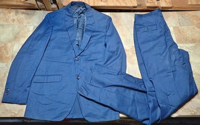 VTG 60s Towncraft Plus Penneys Blue Striped Sharkskin Suit 38  coat  33x26 Pants - Image 1 of 4