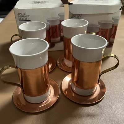 Juego de tazas gourmet vintage de 8 piezas tazas de cobre insertos de cerámica Corea Foto 1 de 4
