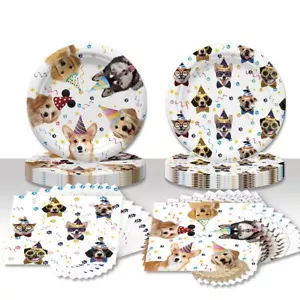 Dog Party Decorations 20 Pcs Plates and 20 Pcs Napkins Puppy Paw Print For D... - Picture 1 of 5