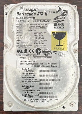 Vintage Seagate 15GB - ST315320A, 9P3006-038, FW 3.21, 24004920-003B - For Parts - Image 1 of 3