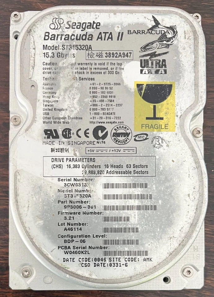 Vintage Seagate 15GB - ST315320A, 9P3006-038, FW 3.21, 24004920-003B - For Parts - Image 1 of 3