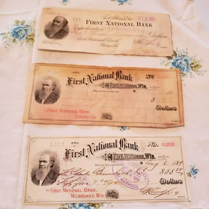 VTG Ephemera Canceled Checks 1886 & 1889 First Nat'l Bank Fort Atkinson - Picture 1 of 2