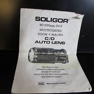 Soligor 80 - 200mm F4.5 C/D Lens  Multicoated Zoom + Macro Guide  Manual O401430