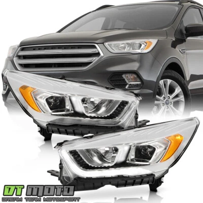 For 2017-2019 Ford Escape Chrome Halogen LED DRL Projector Headlights Headlamps - Image 1 of 4