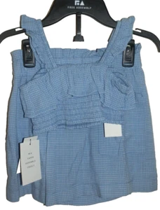 New Girls Medium 7-8 Blue Check Ruffle Short Set Free Assembly Smocking Bandeau - Picture 1 of 2