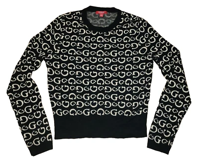 Suéter para mujer GUESS Jalee manga larga estampado de logotipo negro/beige Foto 1 de 4