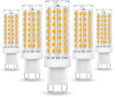 5-Pack No Flicker G9 Led Bulbs Dimmable 6W Soft Warm White 2700K, bAC120V - Image 1 of 4