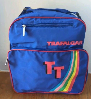 Trafalgar Backpack Shoulder Bag Vintage 80's Rainbow Blue Travel Bag Red Trim - Image 1 of 4
