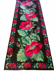 Vintage Handwoven Romanian Bessarabian Kilim Floral Rug 8’6”x3’3” Pink Red Black - Picture 1 of 18