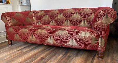 Vintage 1930s English velvet Sofa & High Back Wing Chairs - Image 1 of 4