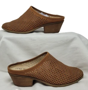 Me Too Mules Clogs Slide Women 7.5 M Brown Leather Lagen Look Hippy Stacked Heel - Picture 1 of 5