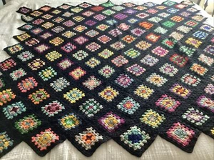 Granny Square Crochet Afghan Blanket Throw Handmade Colorful 68” X 63” Vintage - Picture 1 of 13