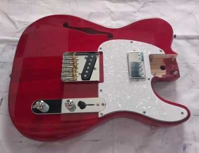 NUOVO CARICATO Thinline TELE BODY Telecaster CANDY MELA ROSSO BIANCO PERLA BATTIPENNA! - Immagine 1 di 4