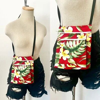 PLUMERIA 90s 1990’s Vintage Hawaiian Floral Travel Crossbody Bag Passport Purse - Image 1 of 4