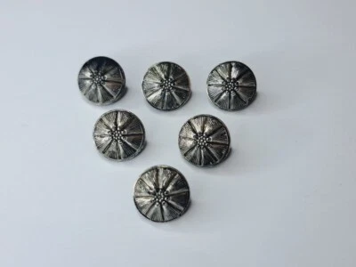 Botones de vidrio checos vintage negro-plateado, lote de 6 botones - 1/2" (14 mm) Foto 1 de 4