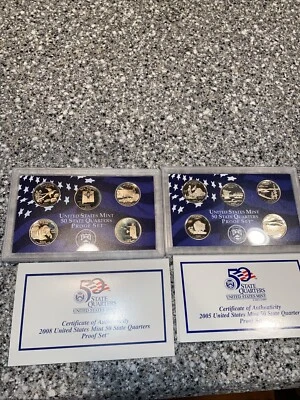 2005 & 2008 S 50 State Proof Quarter Sets with Box and COA *Toning On 2008* - Image 1 of 4