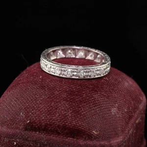 Antique Art Deco Platinum Old European Cut Diamond Eternity Band - Size 4 3/4 - Picture 1 of 6