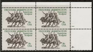 US USA Sc# 1934 MNH FVF PLATE# BLOCK Frederic Remington Art Cowboys Horses Rye - Picture 1 of 1
