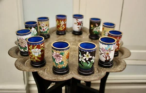 A Quality Set of 12 Chinese Cloisonné Beakers Tumblers on Stands - Picture 1 of 6