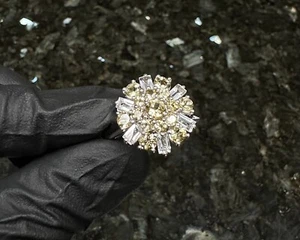 Yellow Citrine & White Topaz Sterling Silver Floral Cocktail Ring Size 9 - Picture 1 of 5