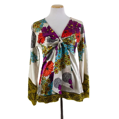 Top túnica de colección Hale Bob mezcla de seda talla M Boho Y2K babydoll corbata frontal floral  Foto 1 de 4