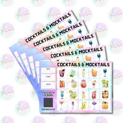 BEDEZIRED COCKTAILS DRINKS THEMED SCRATCH CARDS - CHOOSE PACK SIZE RAISE MONEY FOR PUBS