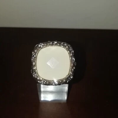 Splendido Anello In Argento 925 Zirconi E Agata Bianca - Immagine 1 di 4