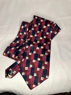 Винтажный галстук Mac Ha Do George Machado 100% шелк бордовый, темно-синий, золотые квадраты #10043 - Изображение 1 из 4