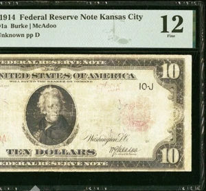 1914 $10 Red Seal - Kansas City PMG 《Low 2 Digit number J720A 》Super Top Rare！ - Picture 1 of 3