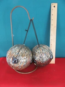 Set of 2 Spheres Decorative Hanging Orbs Silver Brass Balls Christmas Decoration - Picture 1 of 7