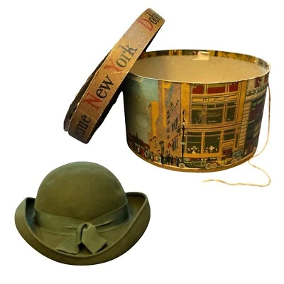 Antique Dobbs Olive Green Wool Felt Bowler Hat Size 7 1/4 Hat w Box 100 Yrs Old - Image 1 of 4