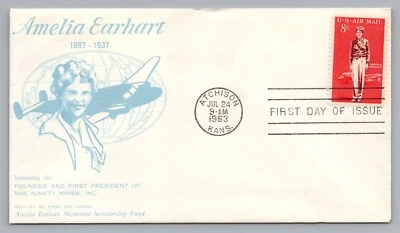 FDC Amelia Earhart 1963 Atchison Kansas Aviation Pilot First Day Cover Scott#C68 - Image 1 of 3