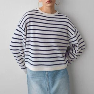 WHITE + WARREN Cashmere Drop Shoulder Striped Sweater Women’s Size Medium - Picture 1 of 12