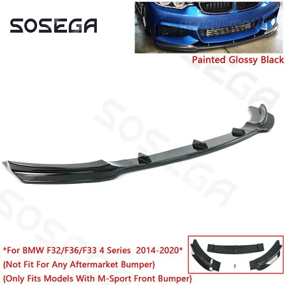 For BMW F32 F33 F36 4 Series W/ M-Sport 2014-2020 Painted Black Front Bumper Lip - Image 1 of 4