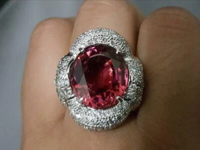Anillo Clásico Extremadamente Hermoso Brasil Rosa 12.88ct Turmalina Piedra Impecable Foto 1 de 4