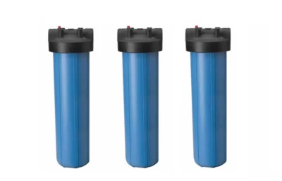 (3) Carcasa/botes grandes azules de 1" NPT con PR para filtros/cartuchos de 4,5" X 20" Foto 1 de 3