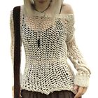 Women Crochet Knit Crop Top Long Sleeve Pullover Shirts Hollow Out Cover Up Top