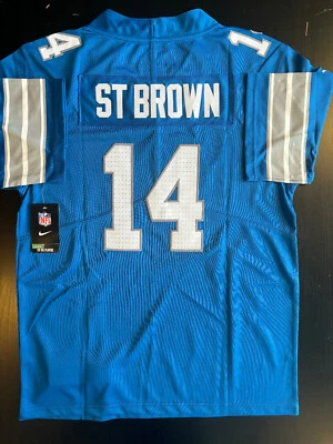 Amon St Brown #14 Detroit Lions Men's On Field Blue Jersey Size Large - NWT
