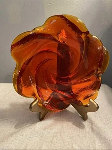 Vintage Fenton MCM Orange Swirl Flower  Art Glass 8 1/4” Bowl Candy Dish - Picture 1 of 5
