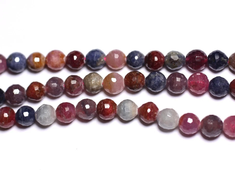 HOMEMADE 1pc - Perle pierre Mélange Rubis Saphir naturel Boule Facettée 5-6mm - 742703974