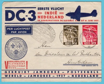 NETHERLANDS EAST INDIES first DC3 flight 1937 Koedoes - Amsterdam -Modjokerto - Image 1 of 2