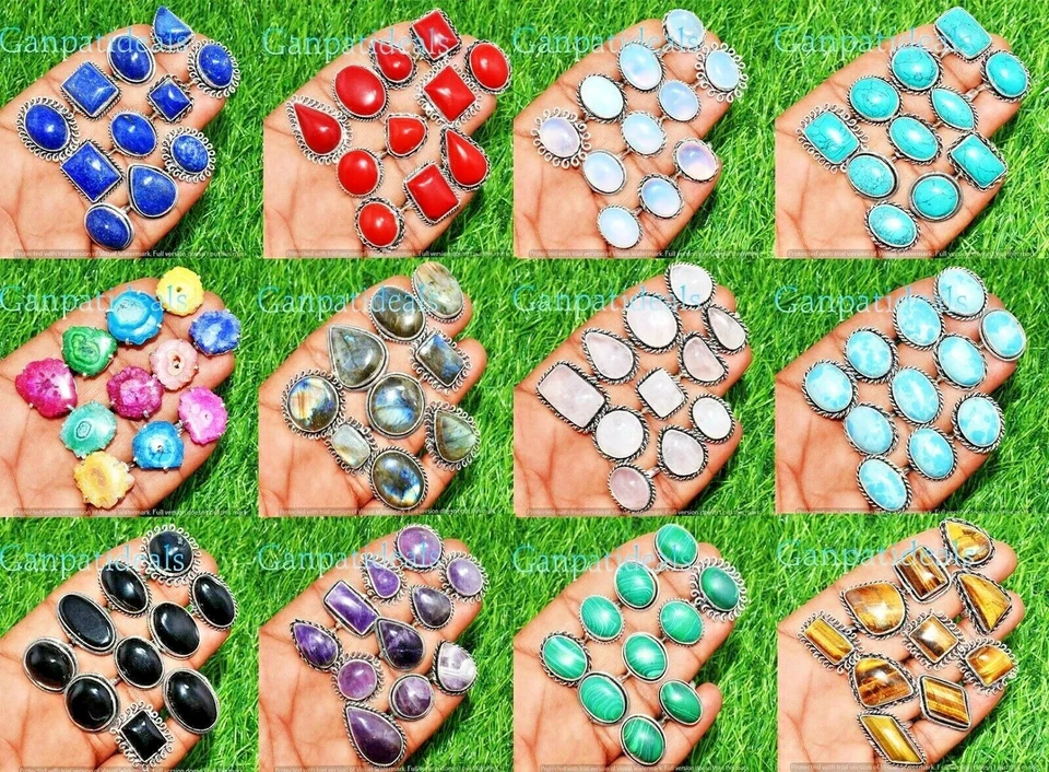 Turquoise & Mix Gemstone Ring 925 Sterling Silver Plated Wholesale Jewelry Lots - image 1 of 4