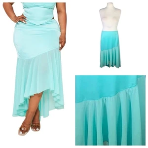 PRETTY LITTLE THING ~ Turquoise Skirt Size 26 ~Satin & Chiffon Contrast NEW NWT - Picture 1 of 24