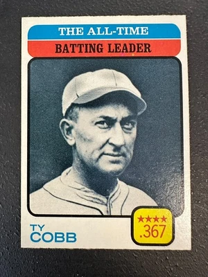 1973 年 Topps #475 Ty Cobb/All-Time 击球领袖 EX-MT 底特律老虎队棒球 — 第 1/2 张图片