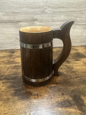 Taza de cerveza hecha a mano taza de cerveza vikinga de madera jarra de madera taza de cerveza de madera Foto 1 de 4