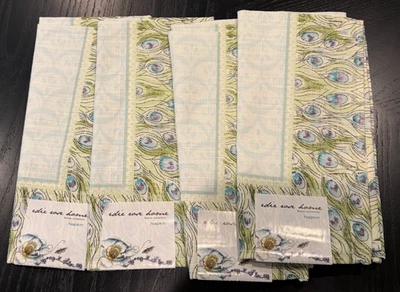 NEW - Edie Rose Home PEACOCK Collection Set of 4 Napkins 19" x 19" - Image 1 of 4