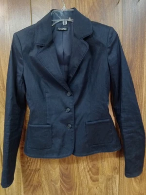Tahari Blazer 6 Navy Blue Linen Blend Preppy Career Work Casual Button Up - Image 1 of 4